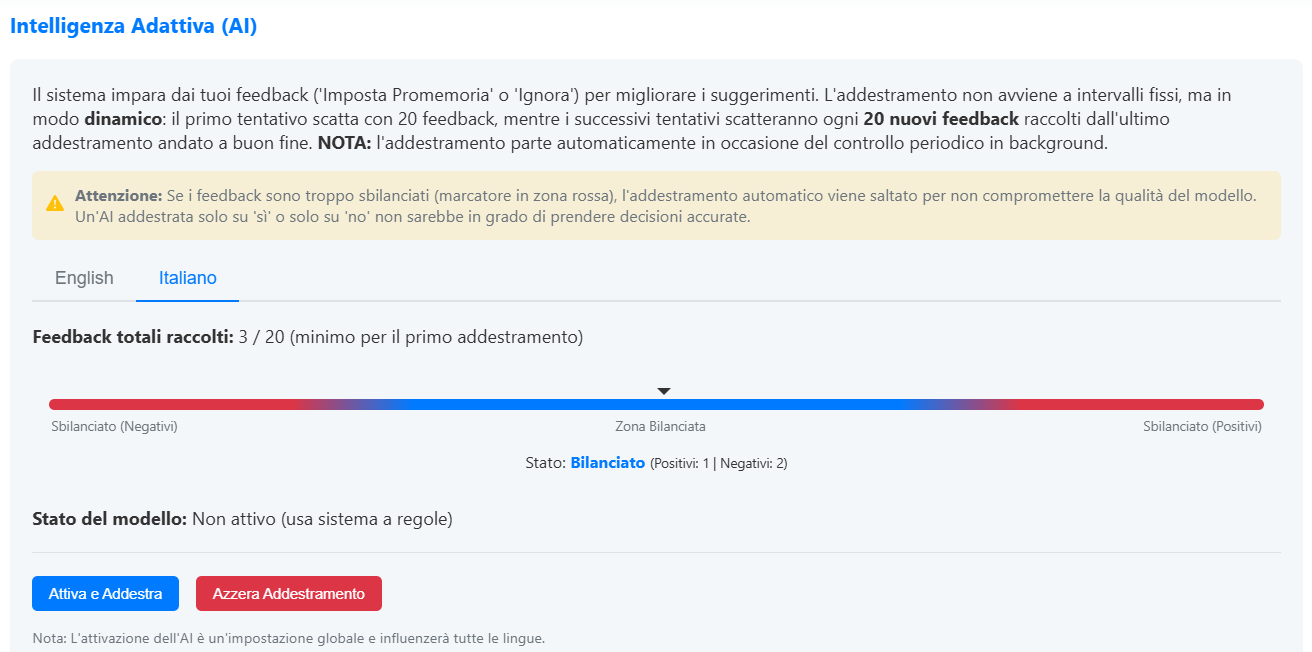 Screenshot della sezione AI